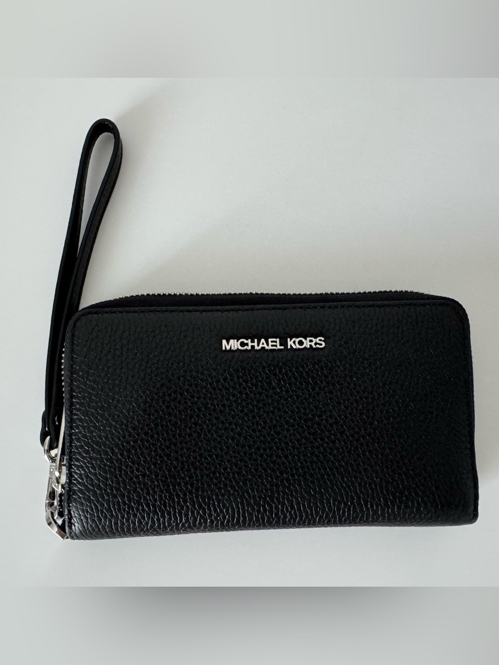 Michael Kors Black Pebbled Leather Double Zip Wristlet Phone Wallet NWOT